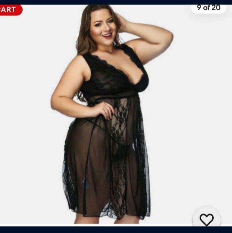 Plus Size Sexy-Lingerie Women Lace Robe Long Babydoll Nightgown Sleepwear Dress