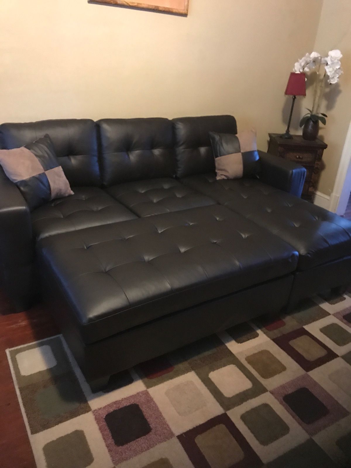 Brand new Espresso color Bonded leather Sectional Sofa with ottoman