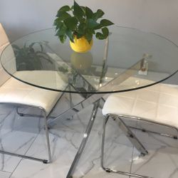 Round Glass Top Dining Table (Only No Chairs Included)