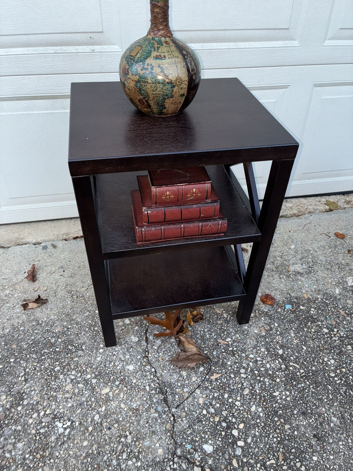 One Expresso Side/Nightstand Table With X Design