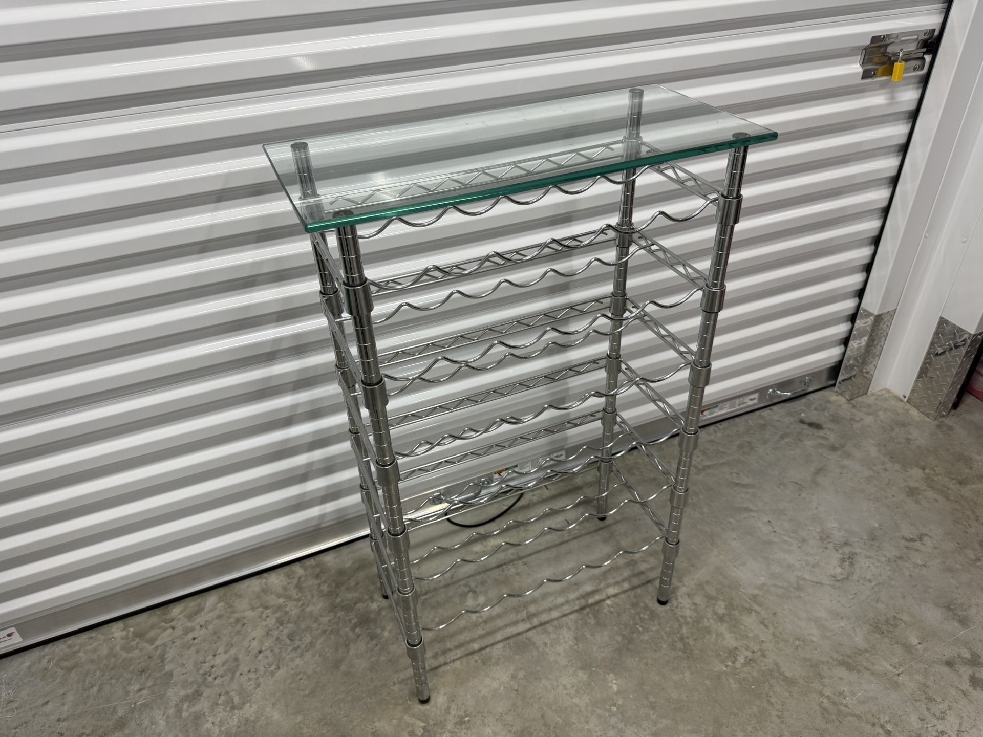 32-Bottle Chrome Wine Rack w/ Custom Glass Top
