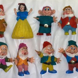 Vtg 50s Disney Snow White & the Seven Dwarfs Flocked Christmas Ornaments