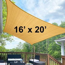 (NEW) $50 Rectangle 16x20’ XL Sun Shade Sail Outdoor Canopy Top Cover 175gsm w/ Ropes (Beige, Gray, Black)