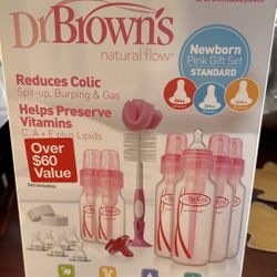 DR BROWN- Natural Flow Pink Set/ Baby Bottles/ Bottle brush/ Travel caps