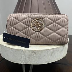 NEW Adrienne Vittadini Quilted Zip-Around Wallet Blush Pink Faux Leather