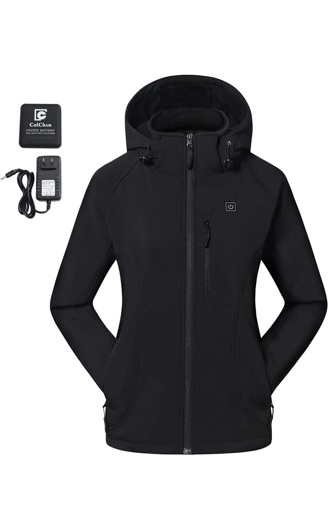 Mountain Leads Women’s Heated Jacket Slim Fit Electric Hoodie Jacket with Battery Pack and Hood Waterproof L Black