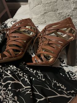 Brown Strappy Lace-Up Block Heel Sandals
