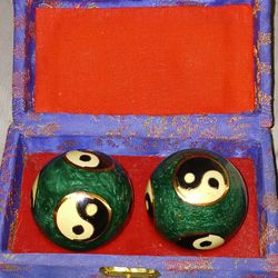 Vintage Chinese Musical Meditation Baoding Balls In Silk Box
