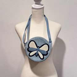 Blue Denim Butterfly Round Crossbody Bag Y2K Style