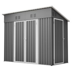 4x8 Slope-Roof Reinforced Storage Shed with Weatherproof Sloping Roof & 4 Air Vents, Heavy-Duty Sturdy Metal Frame, Left/Right Optional Door, Outdoor