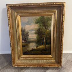 Landscape art American school 19th century Signed W.Elder 20x24