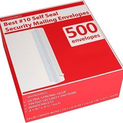 500 Self Seal Security Mailing Envelopes #10 Business White Security Peal & Seal
