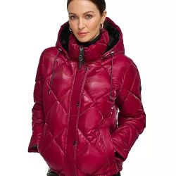 Women's Diamond Quilted Hooded Puffer Coat brand new original dkny not used  Colour: wine red