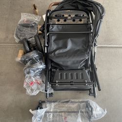 INFANS Double Stroller with Leather Handle, Front Seat 2-Position Recline, Baby Pushchair for Toddlers