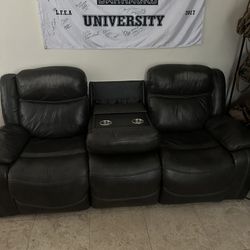 Brown Leather Reclining Couch Set