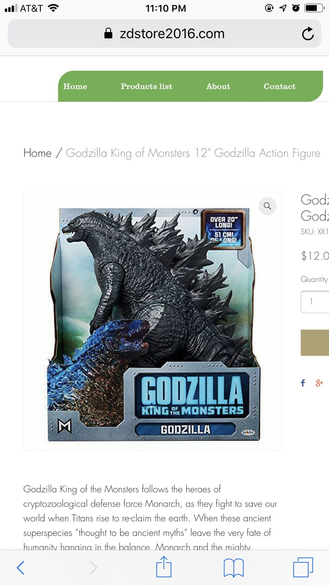 Godzilla King of Monsters 12" Godzilla Action Figure