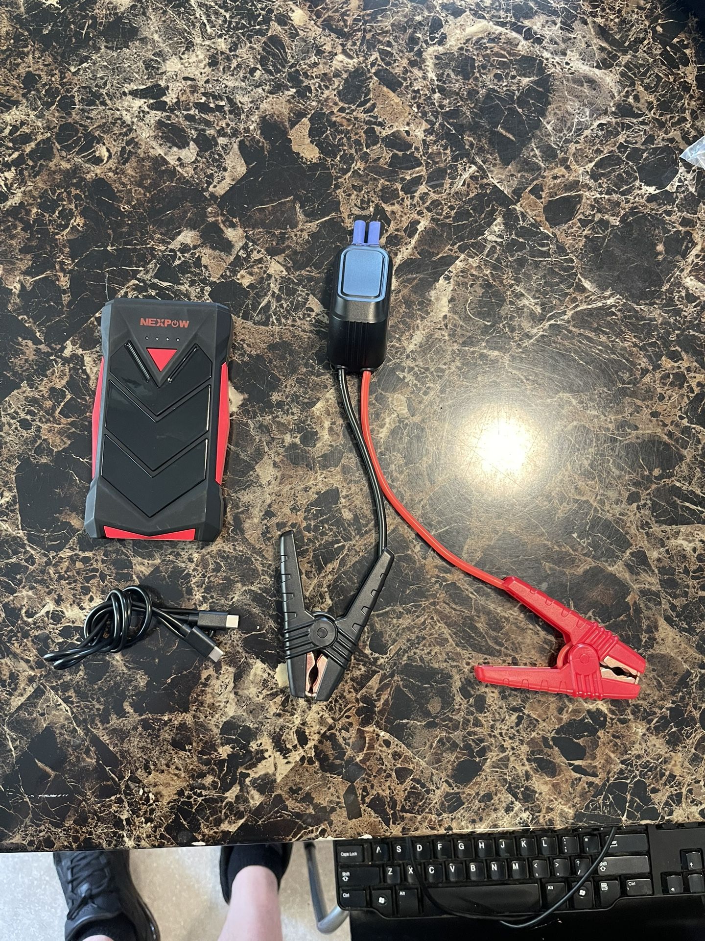 Emergency Jumpstart Backup Battery And Flashlight With Cables And Charging Cord
