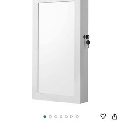 SONGMICS Lockable Jewelry Cabinet Armoire with Mirror, Wall-Mounted Space Saving Jewelry Storage Organizer, White 