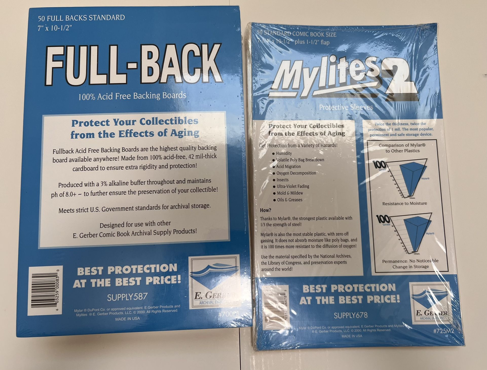 E. Gerber 42pt Fullback Acid Free Archive Standard Comic Boards With Standard Mylar New Unopened!!!