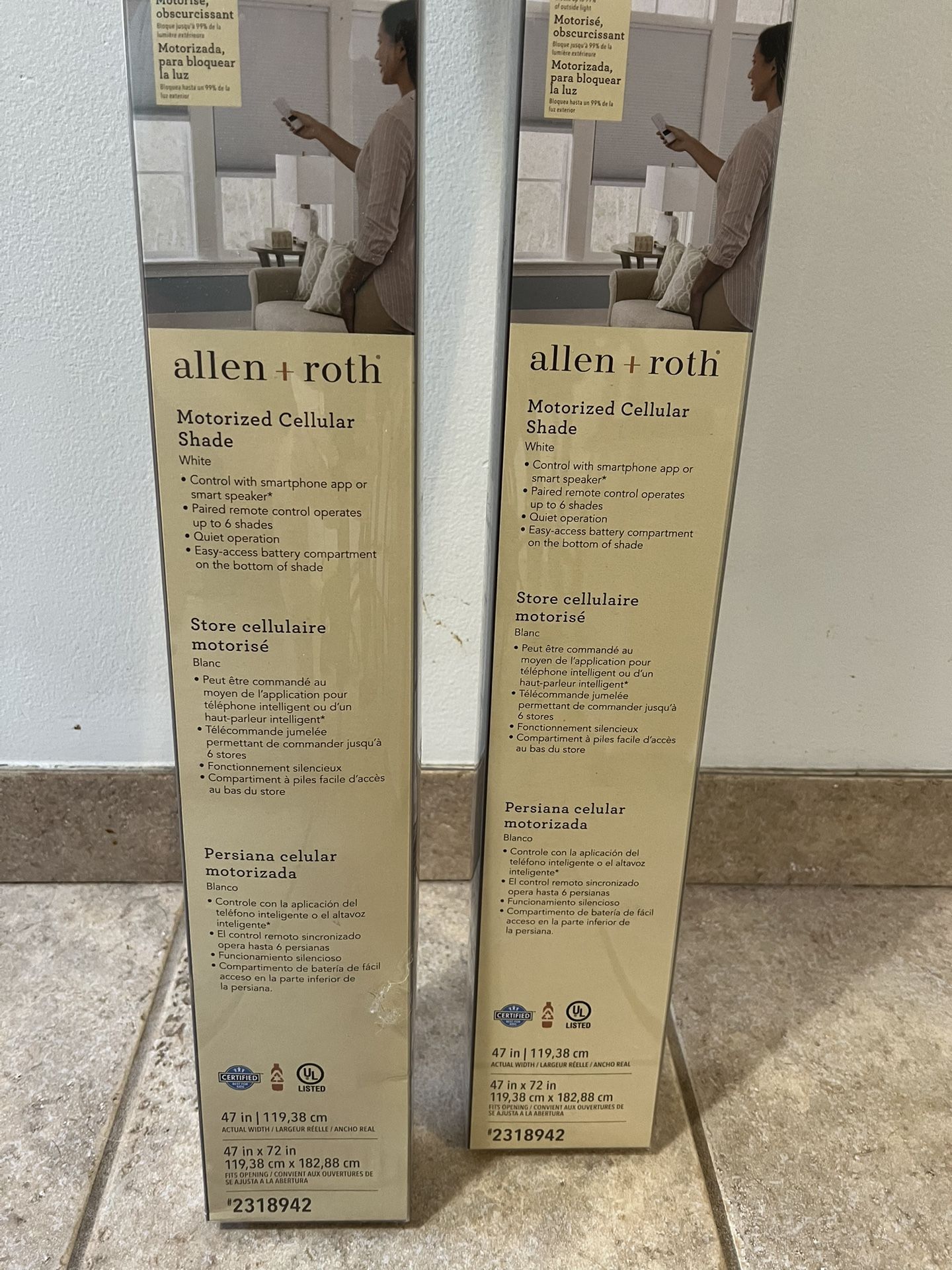 Lowe’s Allen+Roth Motorized Cellular Shades New In Package 47”x72”