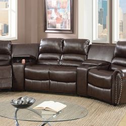 Brand New Brown Leather Reclining Sectional Sofa