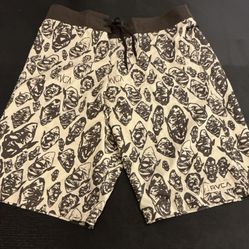 RVCA Jacobs Board Art Board Shorts Yellow Brown Drawstring Mesh Lining Size 34