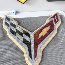 Handcrafted Corvette C8 Wall Art – Epoxy & Wood – 30” Custom Sign