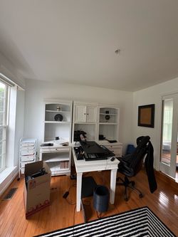 White Home Office Desk and Bookcase Set
