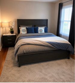 Modern 4-Piece Bedroom Set with Faux Marble Tops and pillow top mattress all like new !