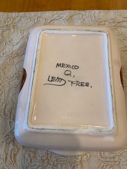 Mexico signed lead free ceramic pottery dish / decor with fruit motif.  Southwest / cottage .