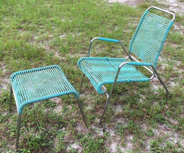Vintage Mid Century Surf Line Style Patio Chair And Ottoman For Vintage Mid Century Surf Line Style Patio Chair And Ottoman