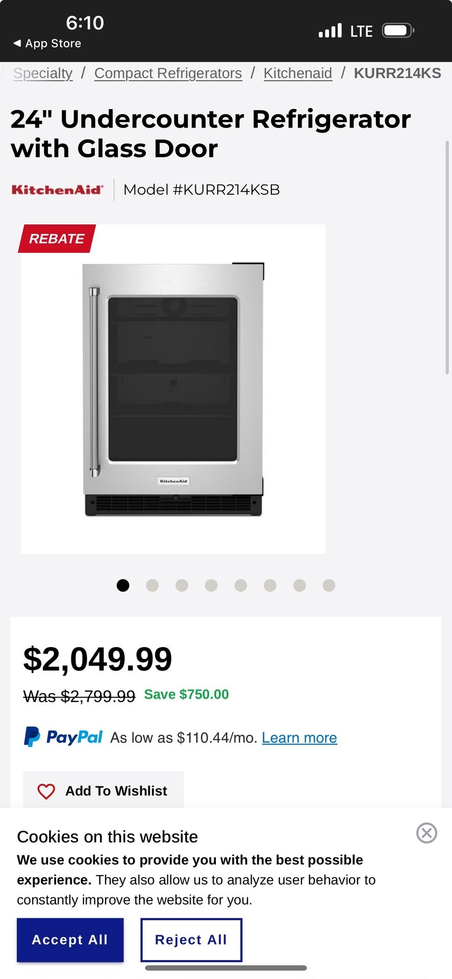 24” Undercounter Refrigerator With Glass Door