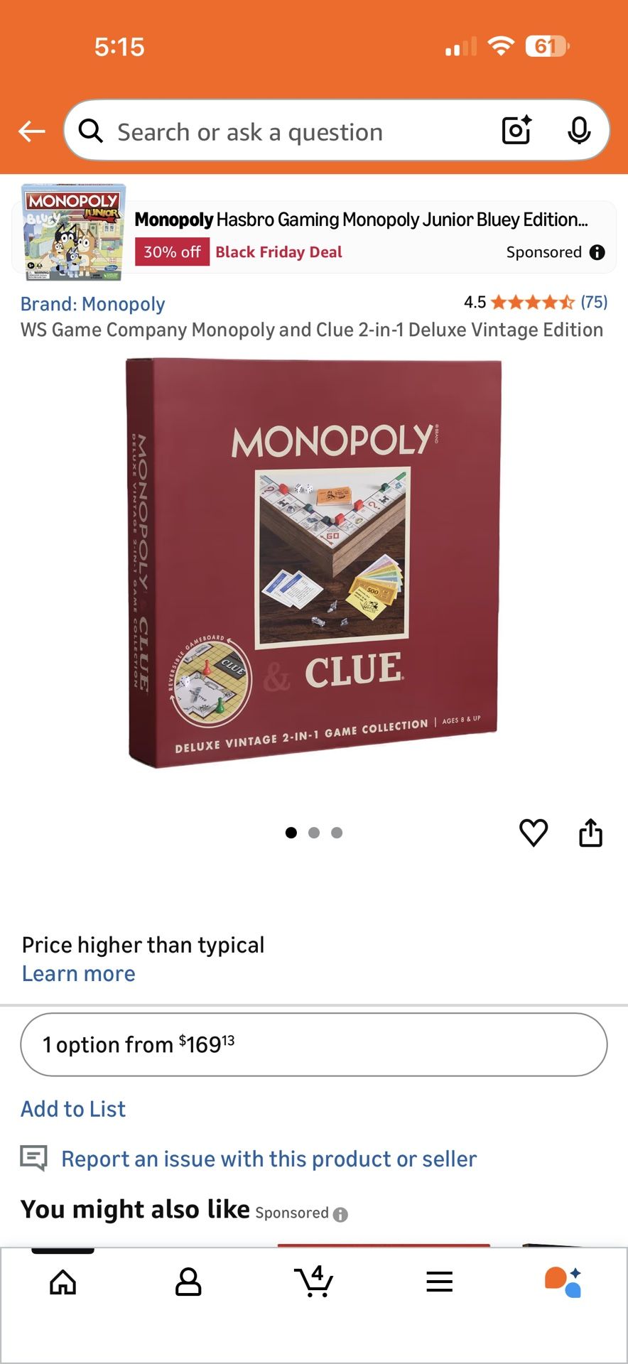 Monopoly/clue Combo Wooden