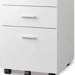 DEVAISE 3 Drawer Wood Mobile File Cabinet, Rolling Filing Cabinet for Letter/A4 Size, White