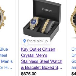 Citizen Watch And Matching Bracelet Set Blue Face Diamond Bust down Bezel Watch 