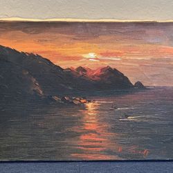 Incredible Midcentury Sunset Seascape Oil Painting by H. Suwagi?