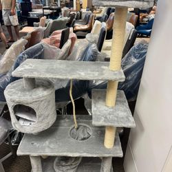 [Color: Grey] Cat Tree 55" Pet Furniture Cat Condo with House,Cat Scratching Post Indoor for Cats and Kittens