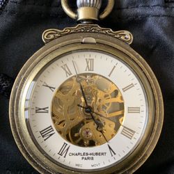 Charles Hubert Antique Brass Finish Double Sided Mechanical Pocket Watch