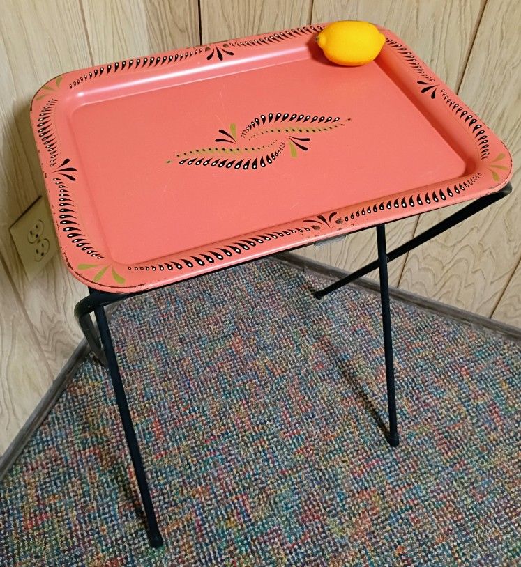 Mid Century Vintage Single Petite Swanky Salmon Pink TV Tray Table