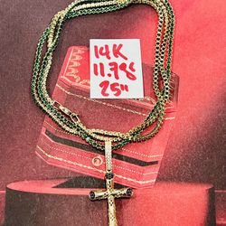 For Wedding 14K Solid Gold Tenis Chain and Pendant CUBIC ZIRCONIUM STONES 11.7Gr 25 Inches Long 