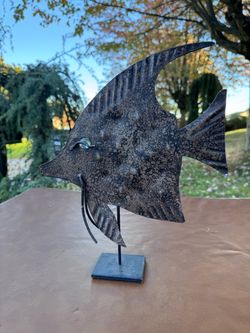 Metal Fish Sculpture on Stand