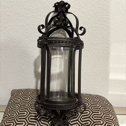Vintage Wrought Iron Glass Candle Lantern