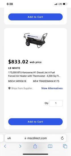 For Sale Diesel/ Kerosene 170 K BTU Electric heater