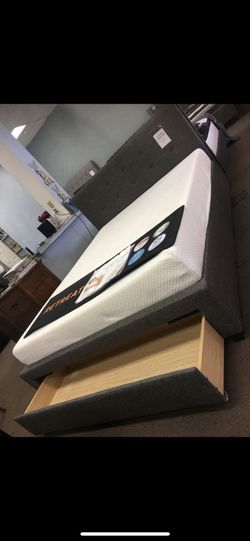 Queen bed frame with memory foam mattress