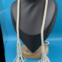 Vintage  Deco Faux Pearl Lariat Necklace Flapper Revival 54” Long Super Nice 