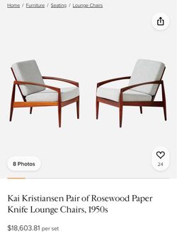 Kai Kristiansen Pair of Rosewood Paper Knife Lounge Chairs, 1950s