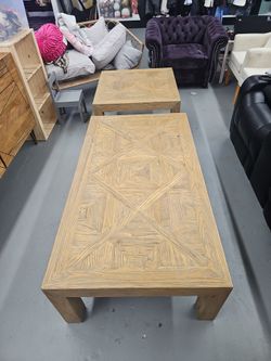 Rustic Wood Coffee Table and Side Table Set