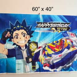 Beyblade Happy Birthday Banner 60”x40” Anime Party Decor