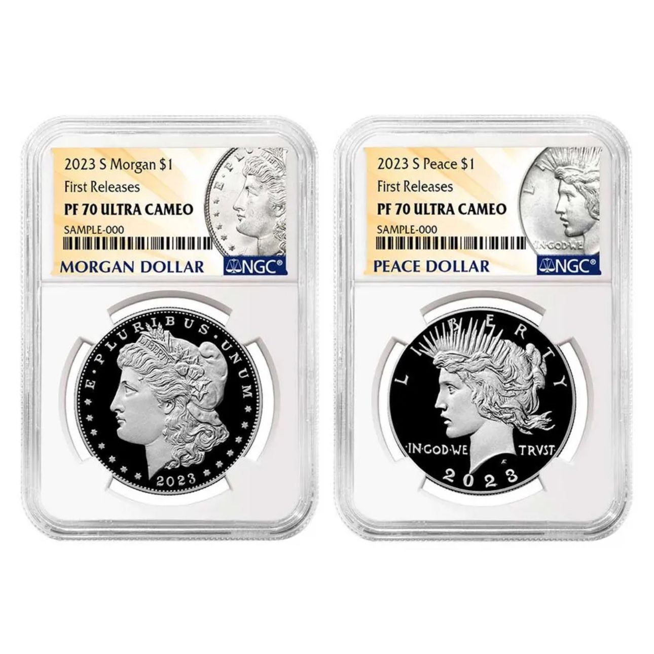 2023-S Proof $1 Morgan and Peace Silver Dollar 2pc Set NGC PF70UC First Releases