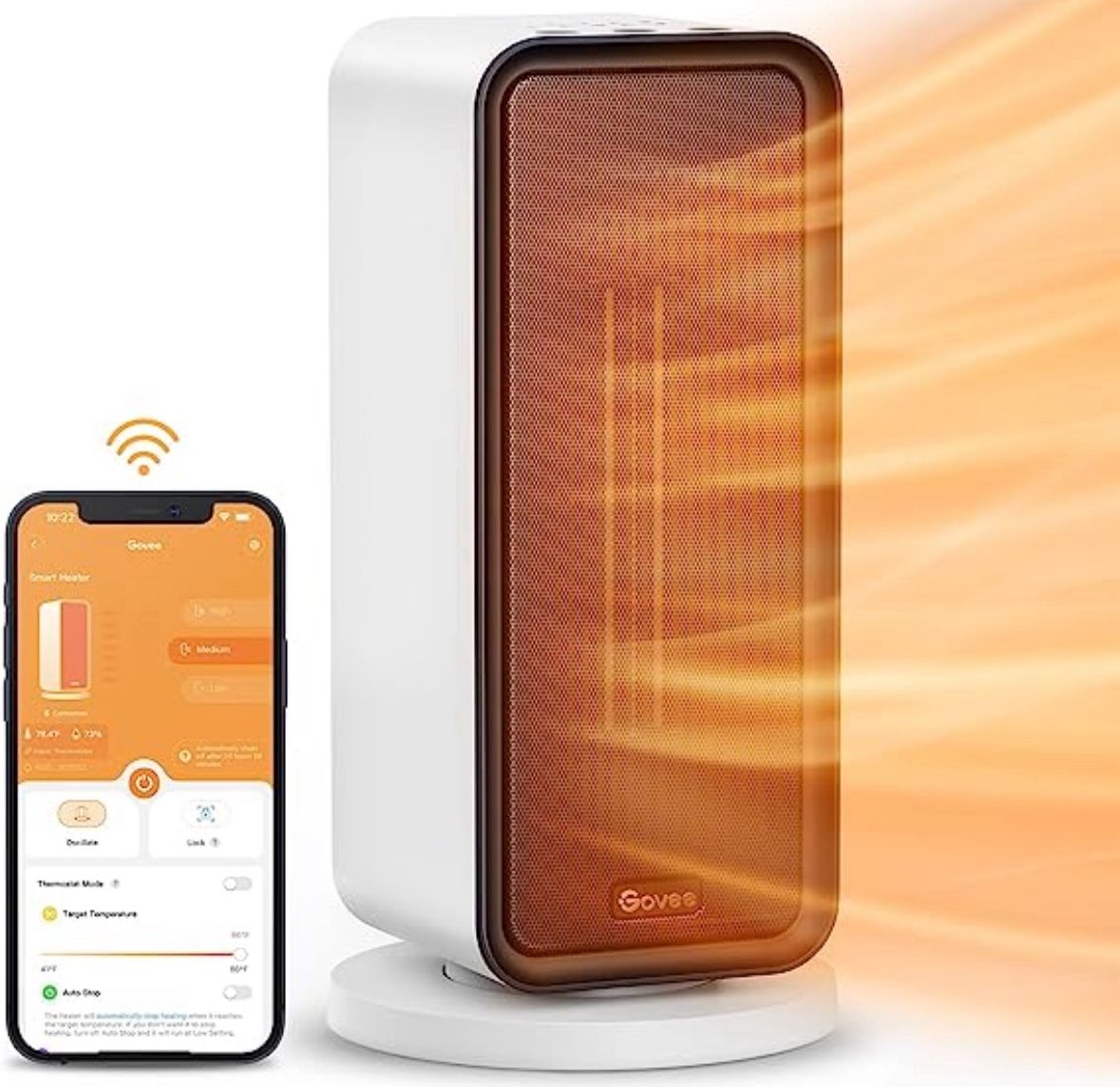Govee Electric Space Heater, 1500W Smart Space Heater with Thermostat, WiFi & Bluetooth App Control, Works with Alexa & Google Assistant, Ceramic Heat